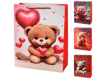 Пакет подарочный Bear 3D, бумага, 18х24х8,5см, 4 дизайна (цена за 1шт)