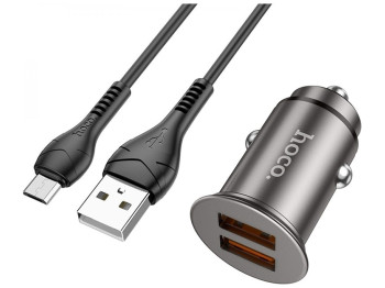 Автомобільний Зарядний Пристрій Hoco NZ1 36W QC3.0 Micro, Металево-сірий