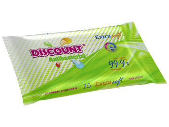 Влажные салфетки детские Discount Extra "С экстрактом алоэ вера" антибактериальные 15шт