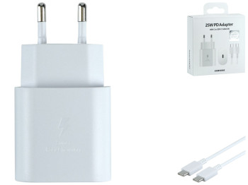 Мережевий Зарядний Пристрій Samsung 1USB-C PD/QC 25W+Type-C to Type-C 1:1 Колір Бiлий