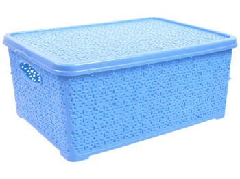 Кошик Basket Мереживо, з кришкою, пластик, 7л, 28×19×12,5см, колір блакитний