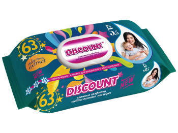 Влажные салфетки детские "Discount" "С экстрактом алоэ" 63шт с клапаном