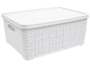 Кошик Basket Мереживо, з кришкою, пластик, 7л, 28×19×12,5см, колір білий