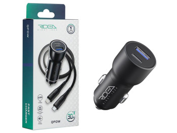 Авто зарядний пристрій Ridea RCC-30115 QPow, 1USB+1USB-C, PD/QC, 30W, Type-C to Lightning, чорний