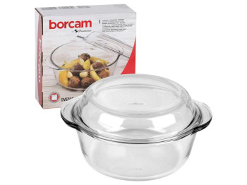 Каструля Pasabahce Borcam, скло, кругла, з кришкою, колір прозорий, 22 х 19 х 10 см, 1.5 л