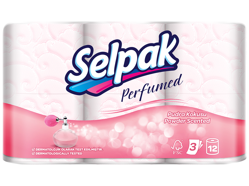Бумага туалетная Selpak Perfumed трехслойная цветная c ароматом "Пудра" (12шт в упаковке)