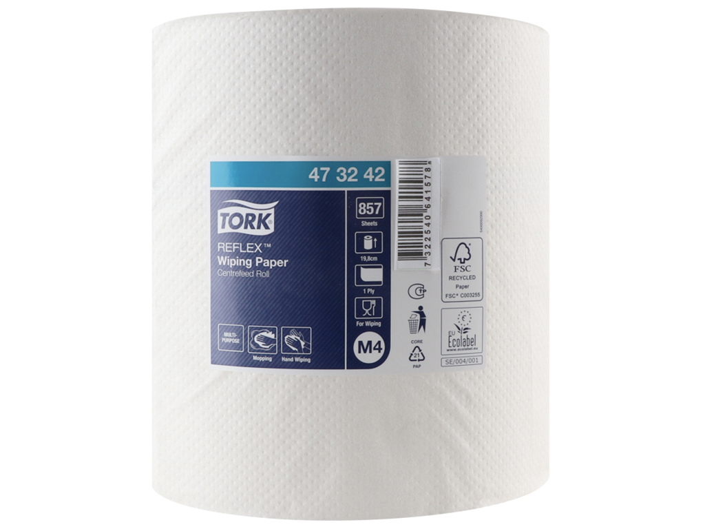 Бумага для протирания Tork Reflex Advanced, 1-но слой., 300м, 857 листов, белая, М4
