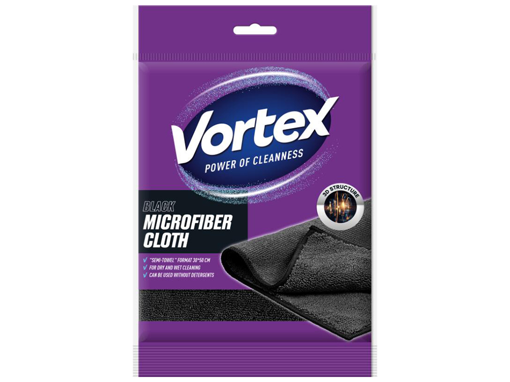 Серветка з мікрофібри Vortex Semi-Towel Black, 30х50см, 1шт