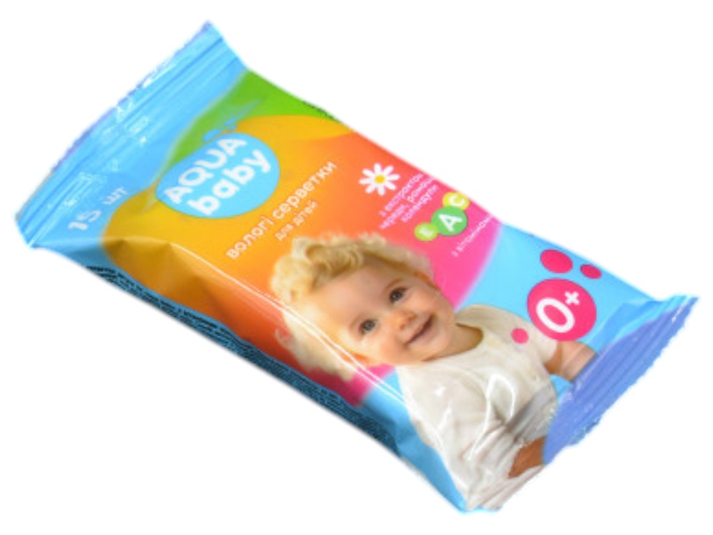 Салфетки влажные детские Aqua Baby, с экстрактом ромашки, 15шт