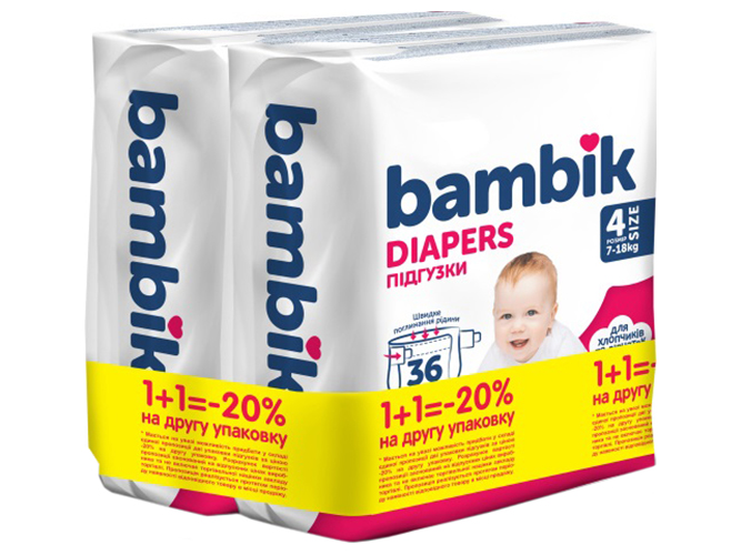 Підгузки дитячі Bambik Medium, одноразові, розмір 4 MAXI, 7-18кг, 72шт