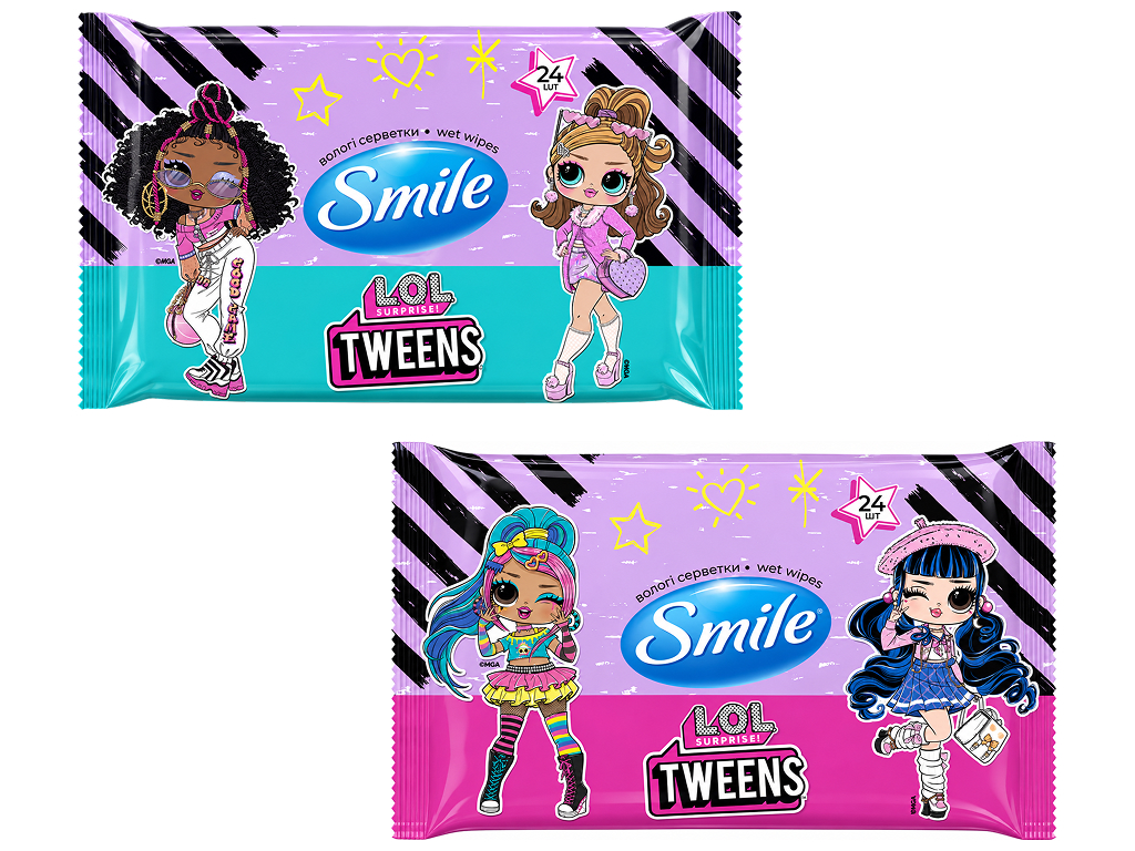 Влажные салфетки Smile MGA LOL Tweens, хлопок, 24 шт