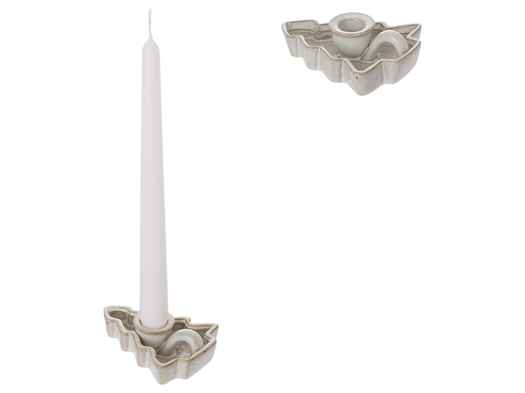Свічник із ручкою у формі ялинки, кераміка, свічка 22мм, 10,5×8×3см, колір сірий