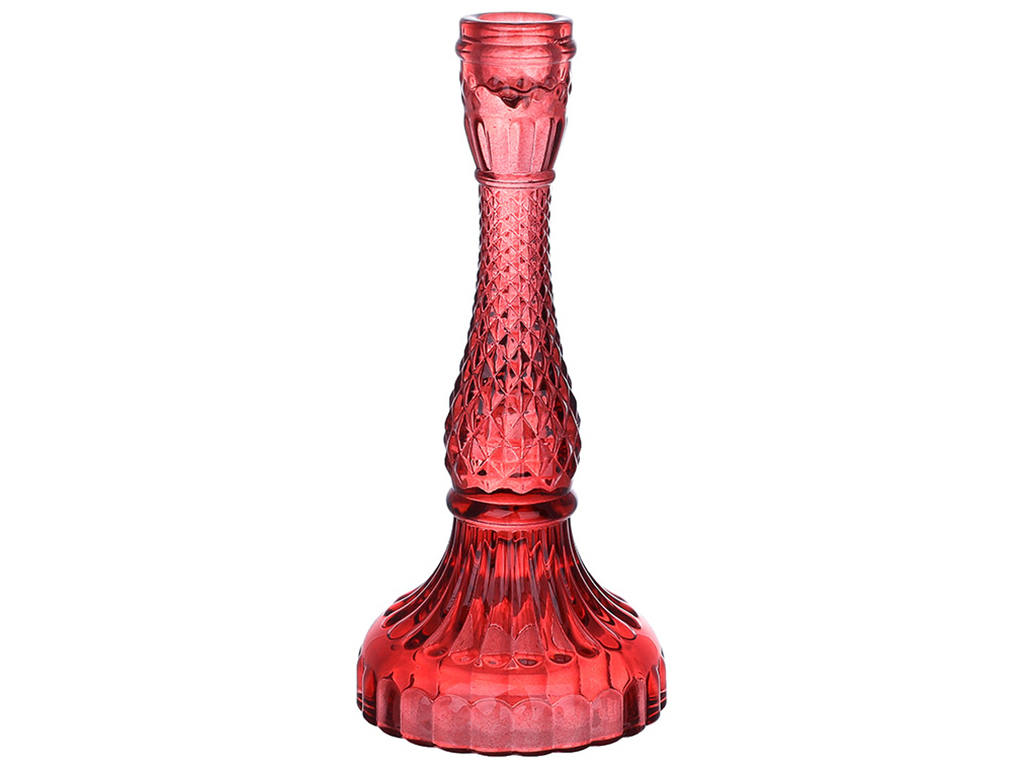 Подсвечник стеклянный Crystal (для тонкой свечи), 11х22см, цвет - винный красный