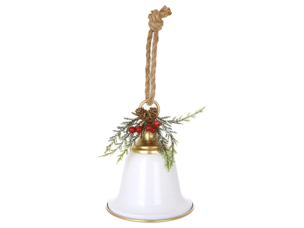 Підвіска металева Christmas bell з декором із хвої, 15×18см, колір білий