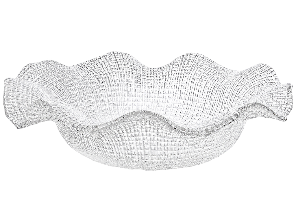 Фруктовниця скляна Crystal Wave, фактурне скло, хвилястий край, 28×7,5 см