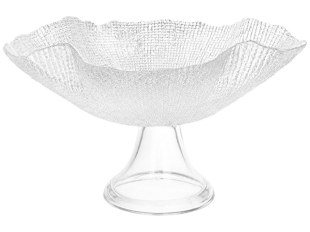 Фруктовниця на ніжці Crystal Wave, фактурне скло, хвилястий край, 30×18 см