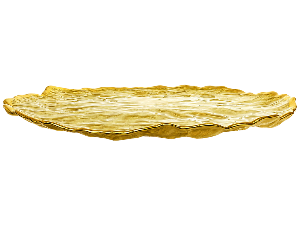 Блюдо скляне Gold, фактурне, хвилястий край, золотисте, 27×2,5 см