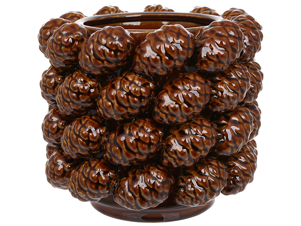 Ваза порцелянова Cones, з об’ємним декором у вигляді шишок, коричнева, 18 × 18 × 16 см