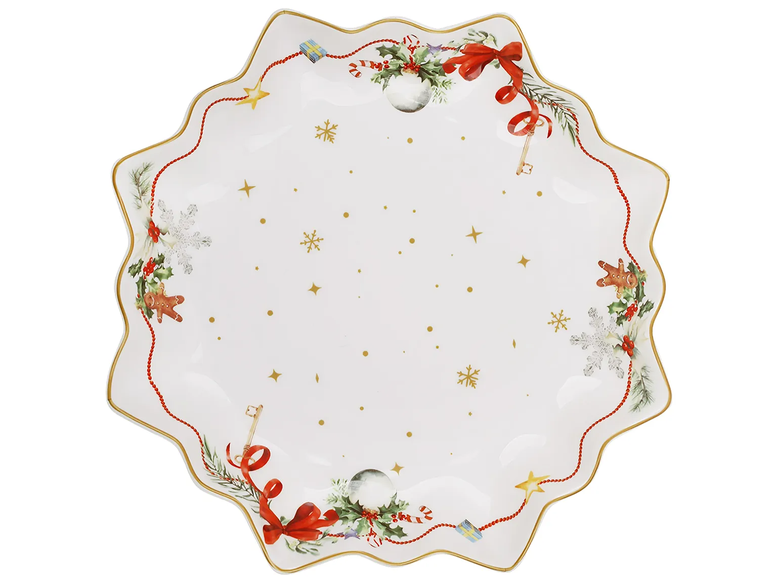 Блюдо сервировочное Christmas Ribbon с волнистым краем, фарфор, 26×26×3,5 см