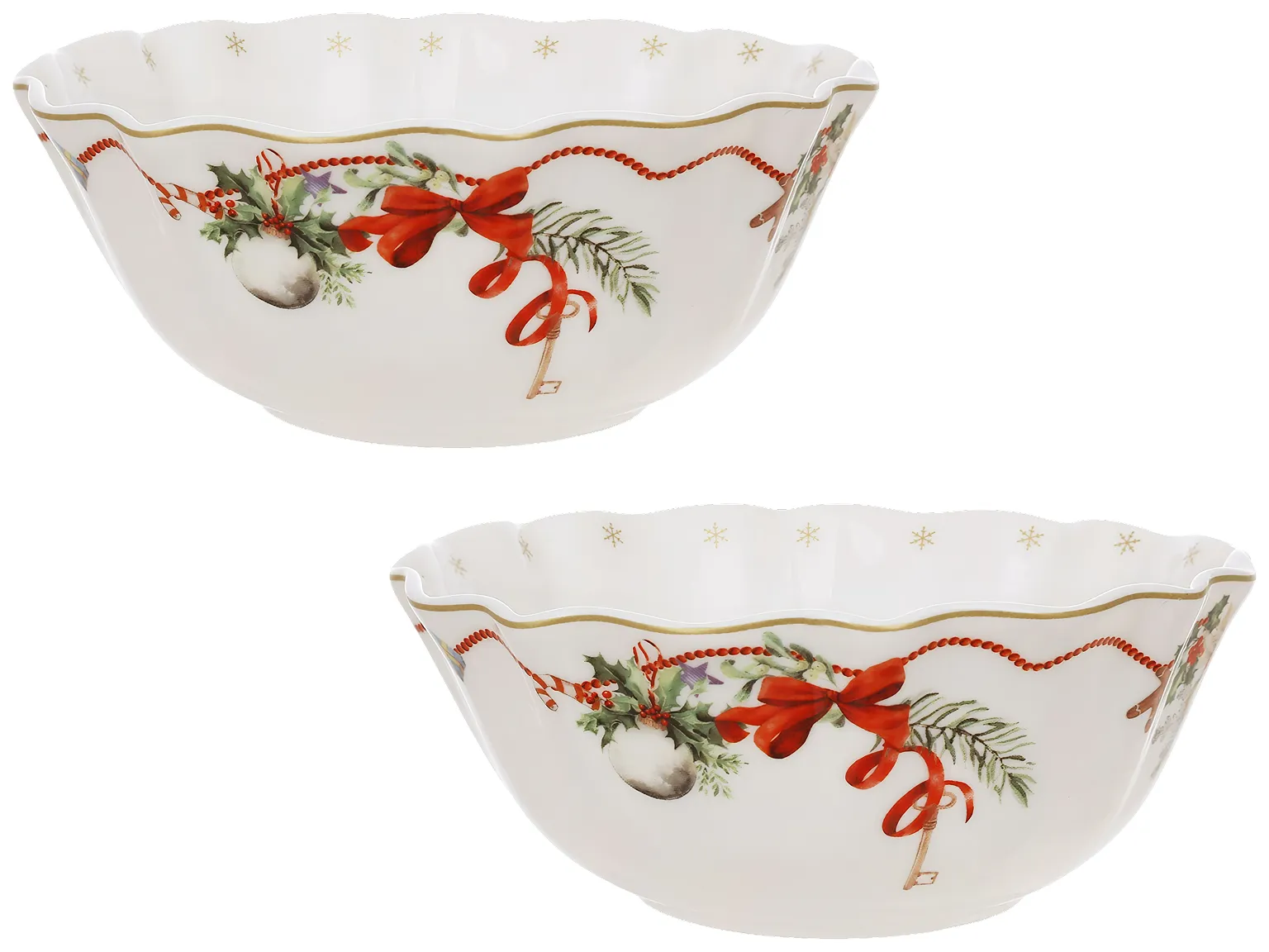 Набор фарфоровых пиал Christmas Ribbon с волнистым краем, 540 мл, 2 шт (цена за набор)