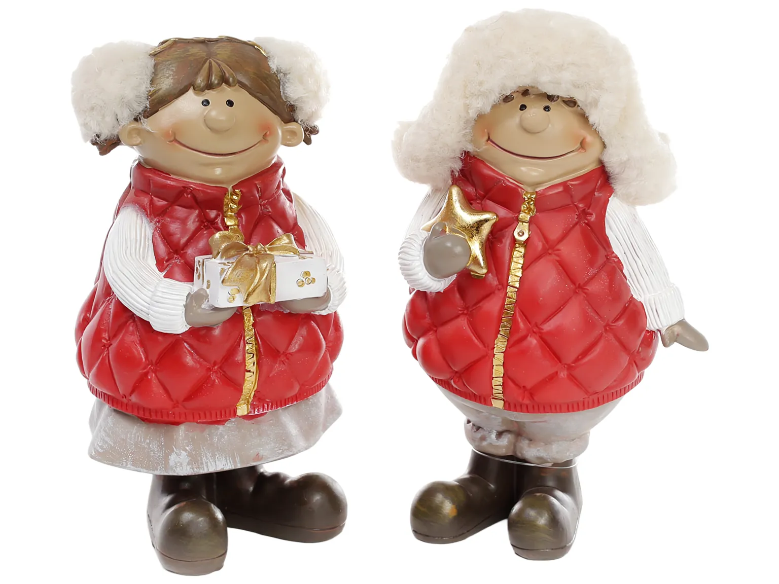 Декоративная фигурка Дети в зимней одежде, красная,11×8,5×20 см, 2 дизайна (цена за 1шт)