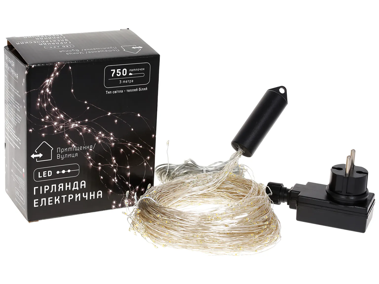 Гирлянда-пучок 750 mini-LED, 25 нитей по 3 м, теплый белый, с мерцанием