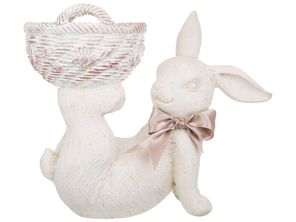 Декоративне кашпо Кролик з кошиком, 32x18,5x30см, колір - білий