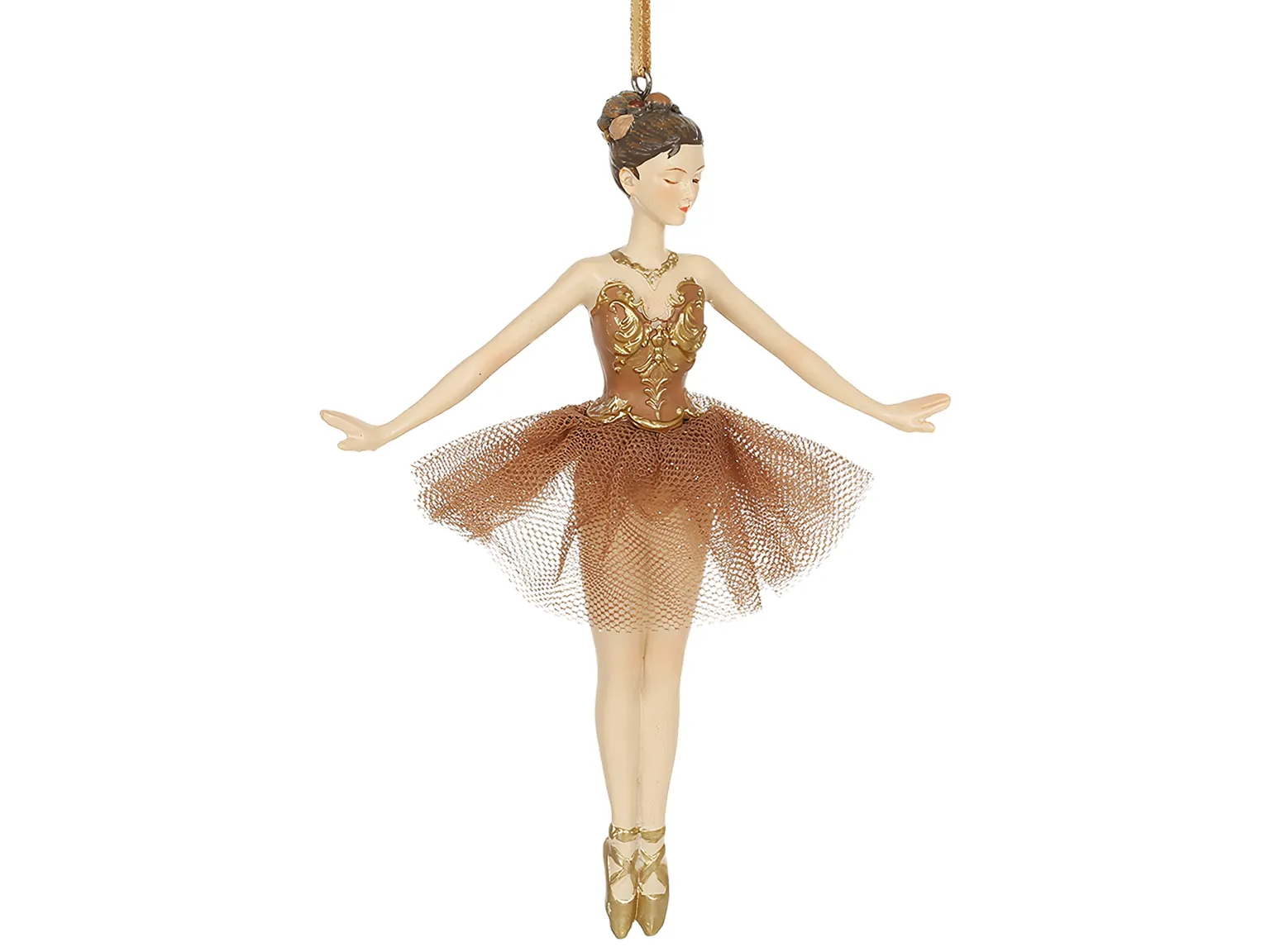 Елочная игрушка подвеска Балерина с фатиновой юбкой, коричневая, 12,4×9×17 см