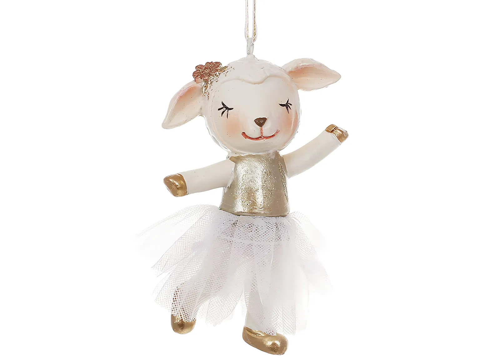 Елочная игрушка подвеска Овечка-балерина из полистоуна, шампань, 5,5×3×9 см
