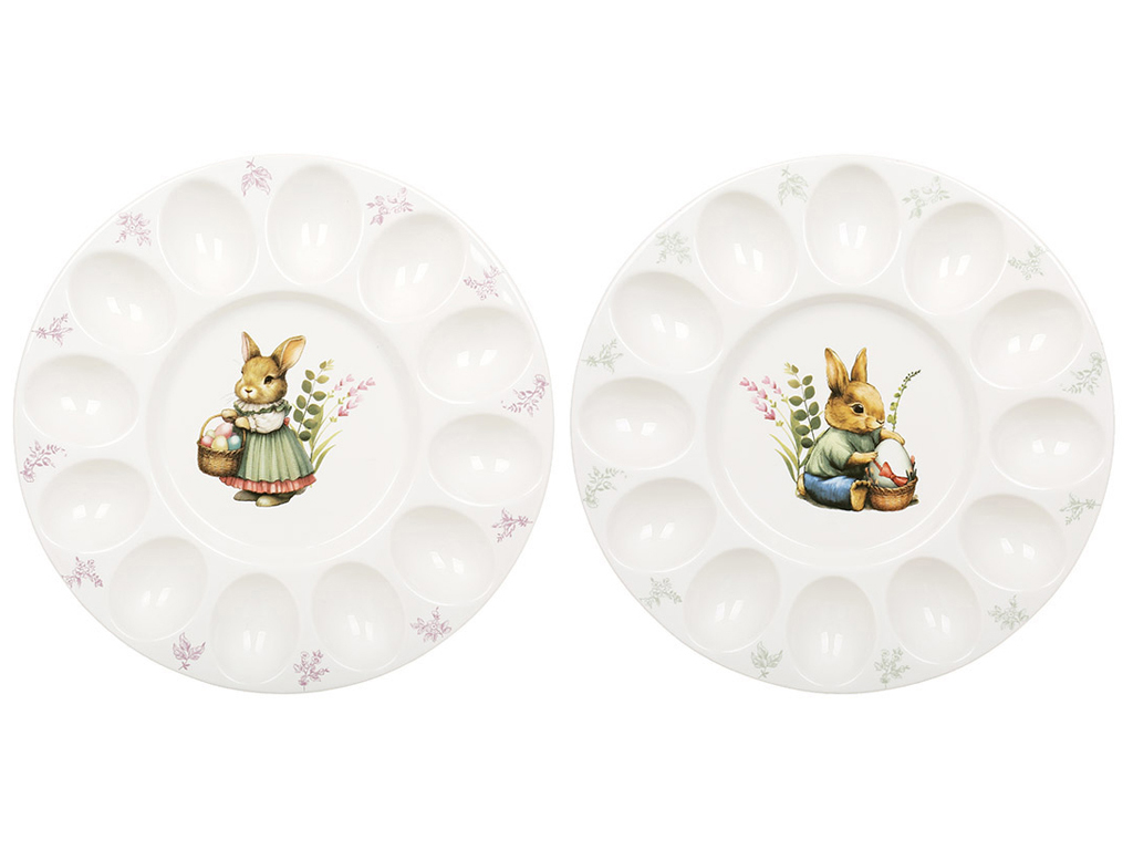Блюдо фарфоровое для 12 яиц Floral Green, D27см (2 дизайна, цена за 1шт)