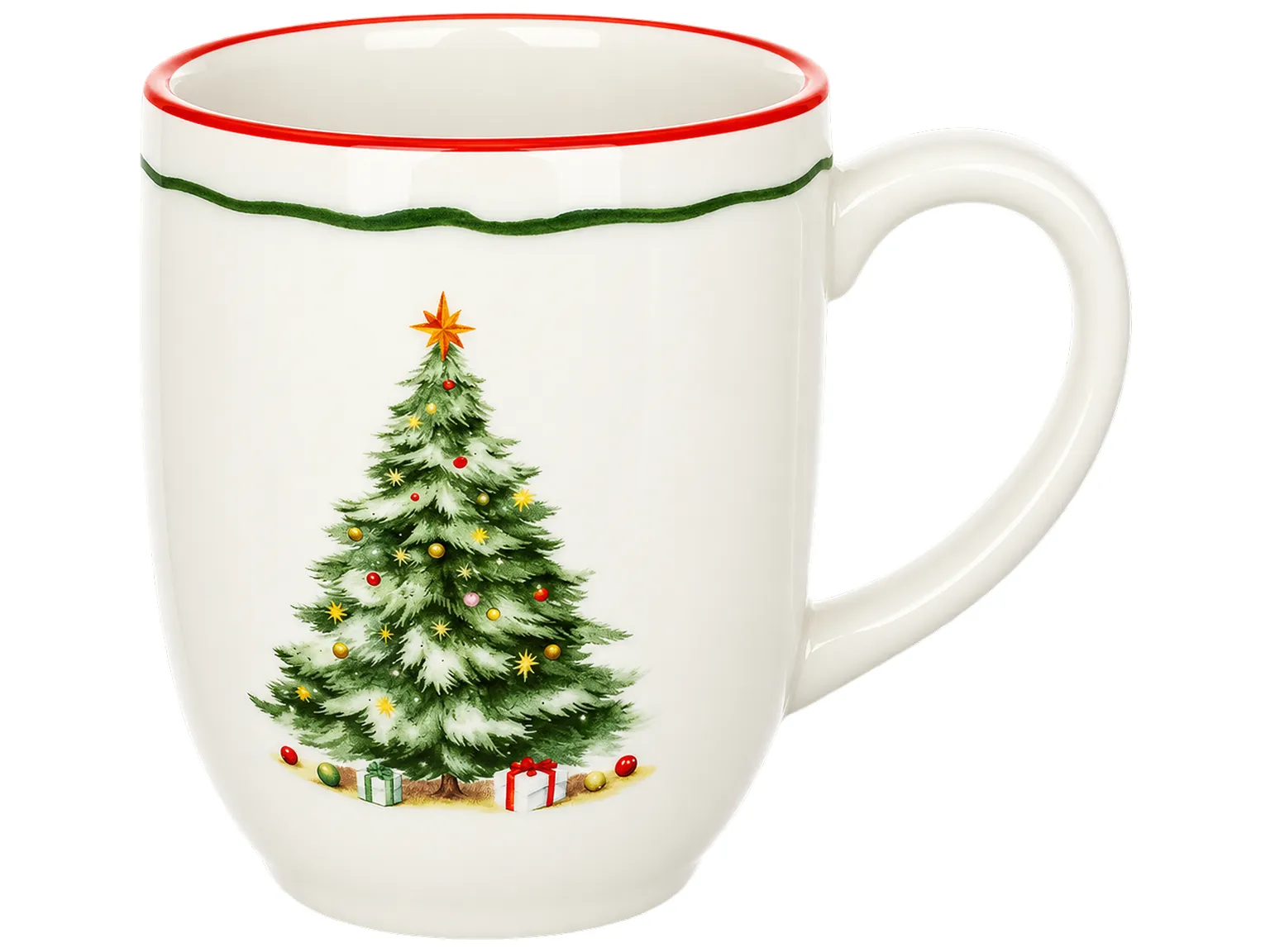 Кружка фарфоровая Evergreen Christmas с елкой и контрастным краем, 400 мл