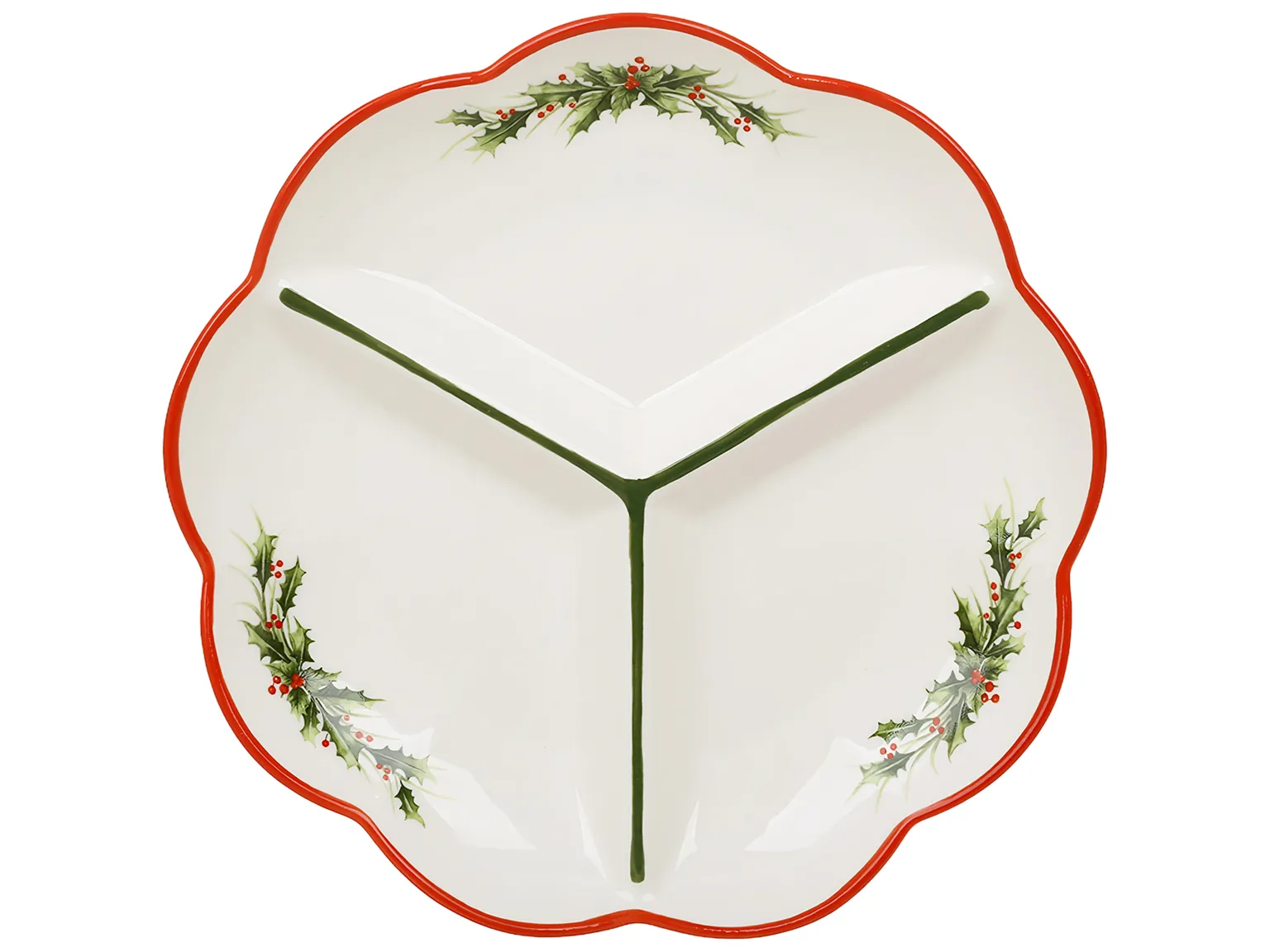 Блюдо фарфоровое Evergreen Christmas для закусок на 3 секции, 24×3,5 см