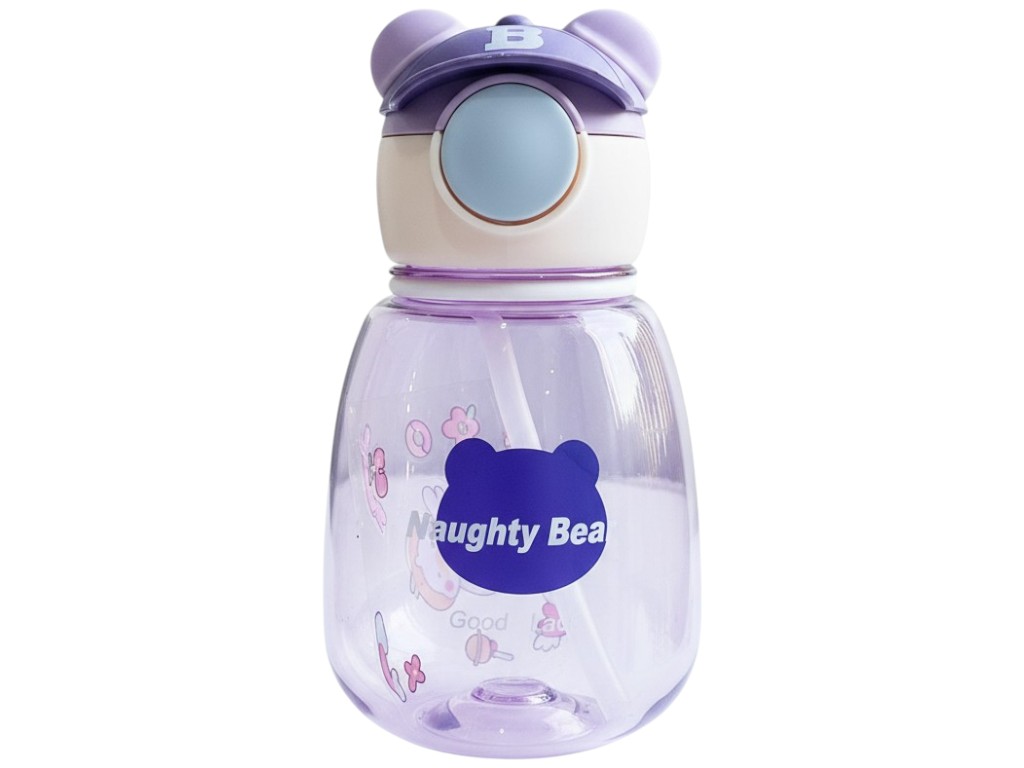 Пляшка-поїлка дитяча Naughty Bear, з трубочкою, ремінець, наклейки, пластик, 650мл (ціна за 1шт)