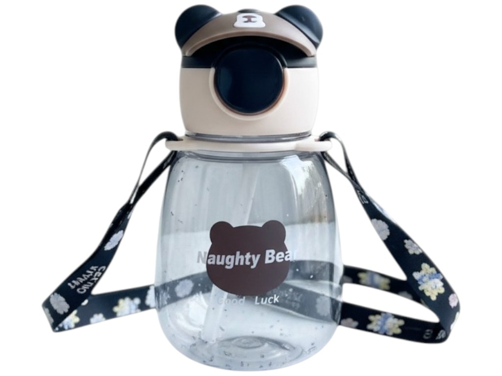 Пляшка-поїлка дитяча Naughty Bear, з трубочкою, ремінець, наклейки, пластик, 650мл (ціна за 1шт)