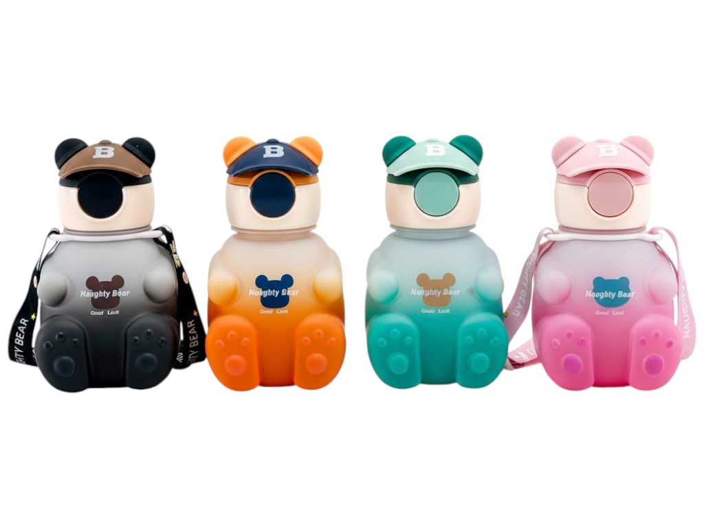 Пляшка-поїлка дитяча Naughty Bear, з трубочкою, ремінець, наклейки, пластик, 650мл (ціна за 1шт)