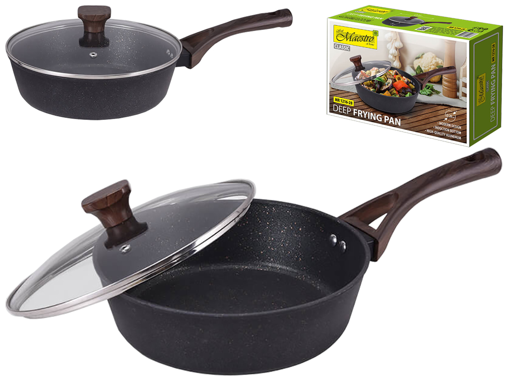Сотейник Maestro з кришкою, індукційне дно, антипригарне покриття Granite D28см