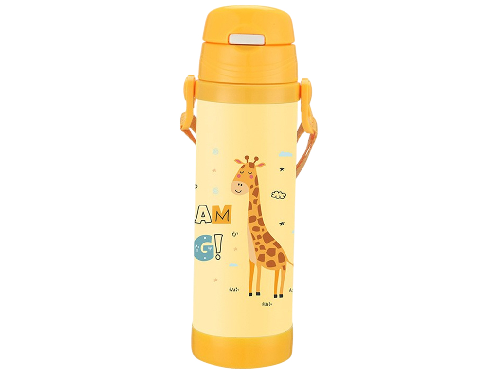 Термос детский Maestro Giraffe, 500мл, силиконовая трубочка, нержавеющая сталь, цвет розовый