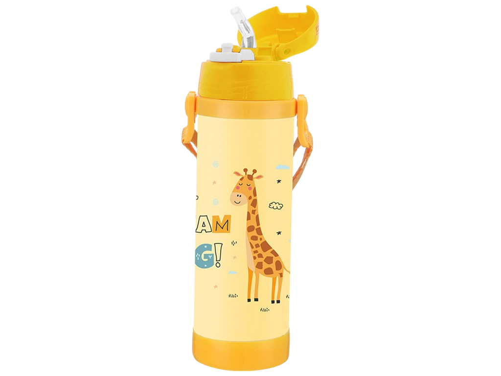 Термос детский Maestro Giraffe, 500мл, силиконовая трубочка, нержавеющая сталь, цвет розовый