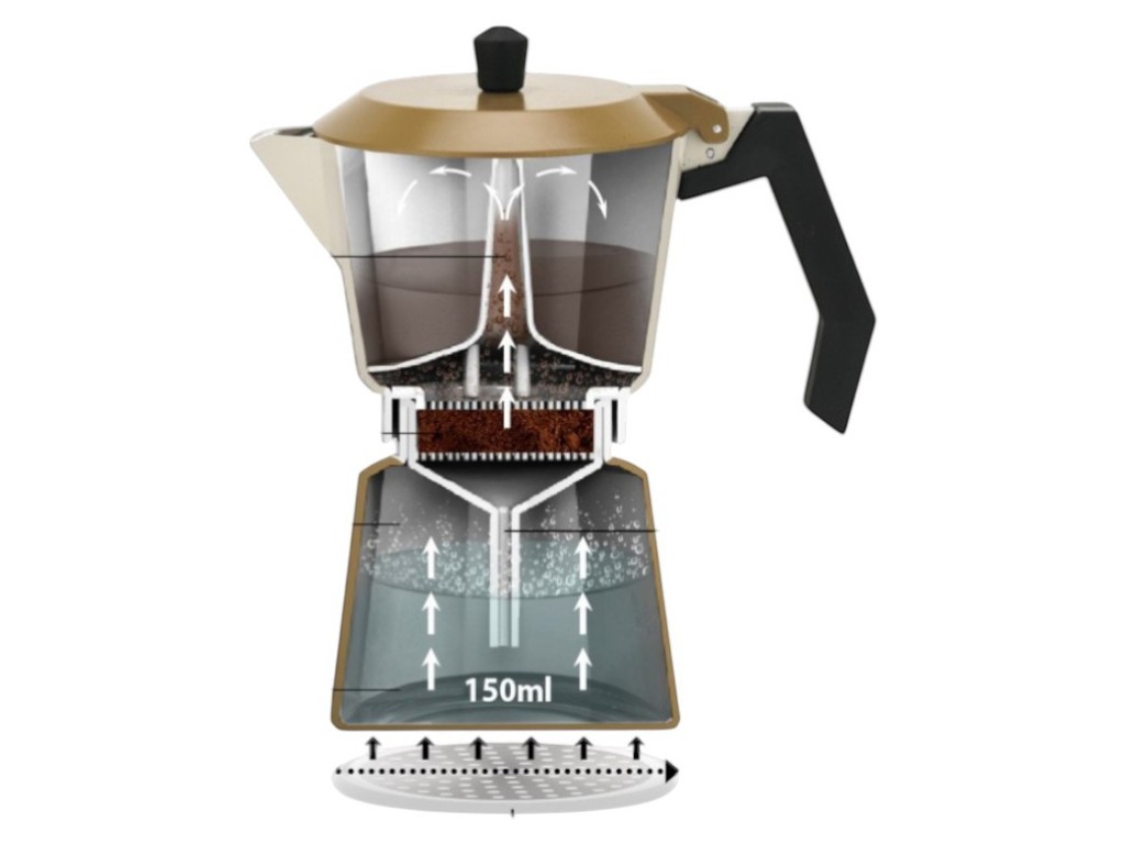 Кавоварка гейзерна Maestro Espresso Moka алюмінієва, 150мл (індукційне дно)
