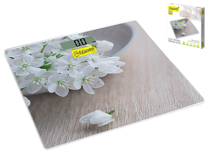 Ваги Maestro Flowers, загартоване скло, 2 батареї AAA, 150кг, 32×31,2см