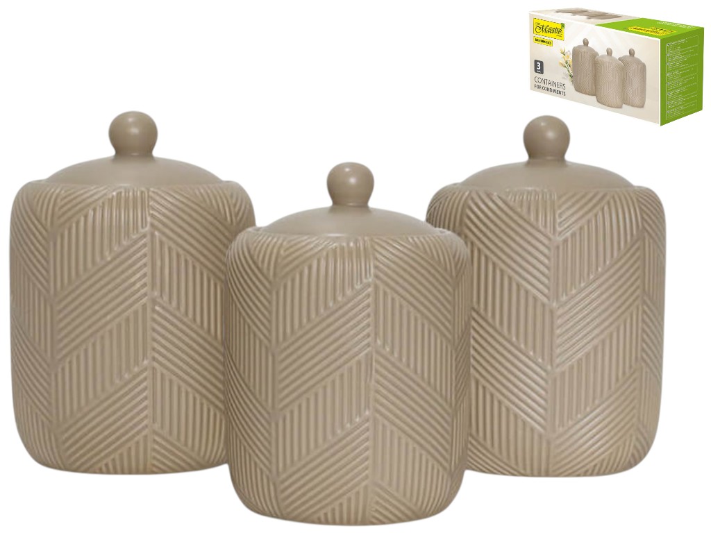 Набір ємностей Maestro Geometry Beige, кераміка, 700мл, 16х10см, колір бежевий (ціна за 3 предмети)