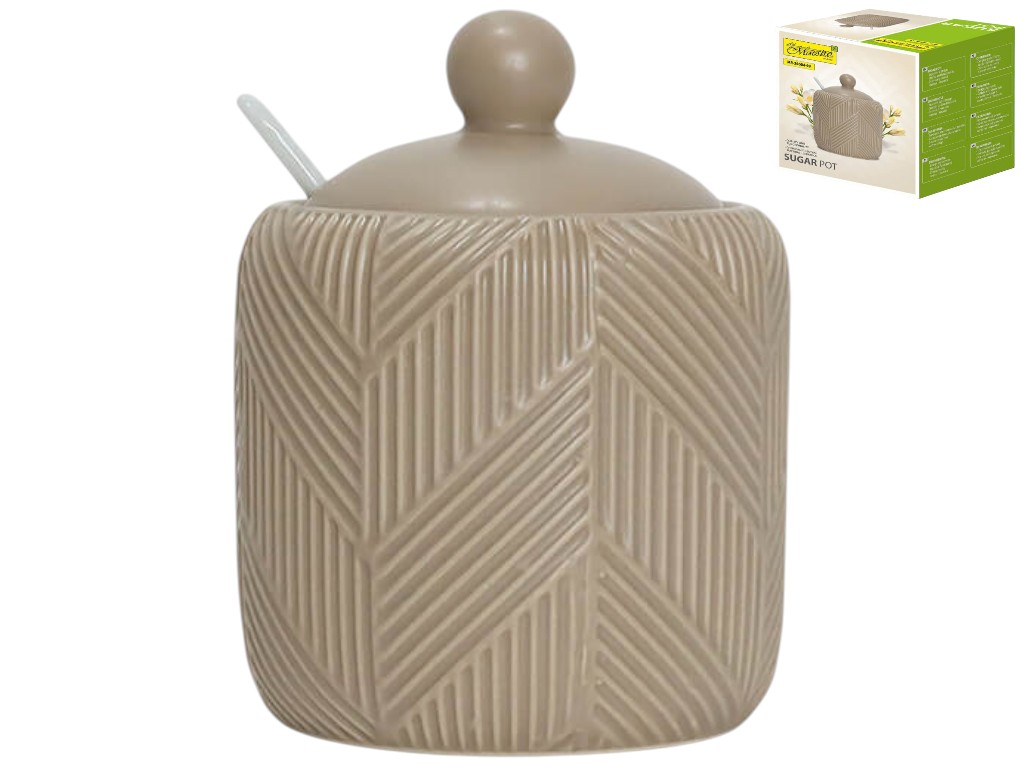 Цукорниця з ложкою Maestro Geometry Beige, кераміка, 300мл, 11х9см, колір бежевий (ціна за 2 пред)