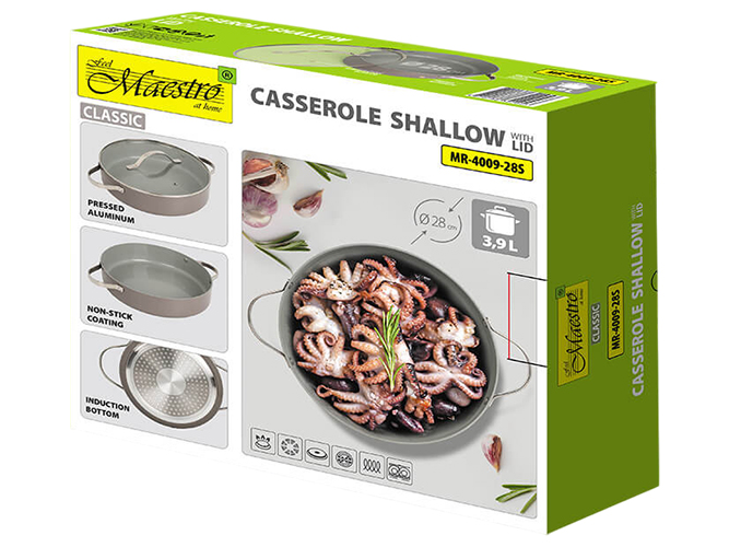 Кастрюля Maestro Shallow, с крышкой, 3,9л
