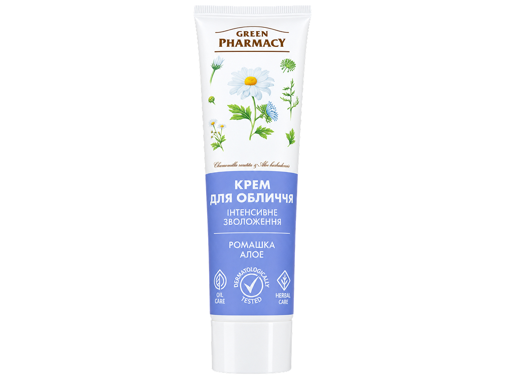 Крем для обличчя Green Pharmacy Зволожуючий, з алое, ромашкою, керамідами, олією жожоба, 100мл