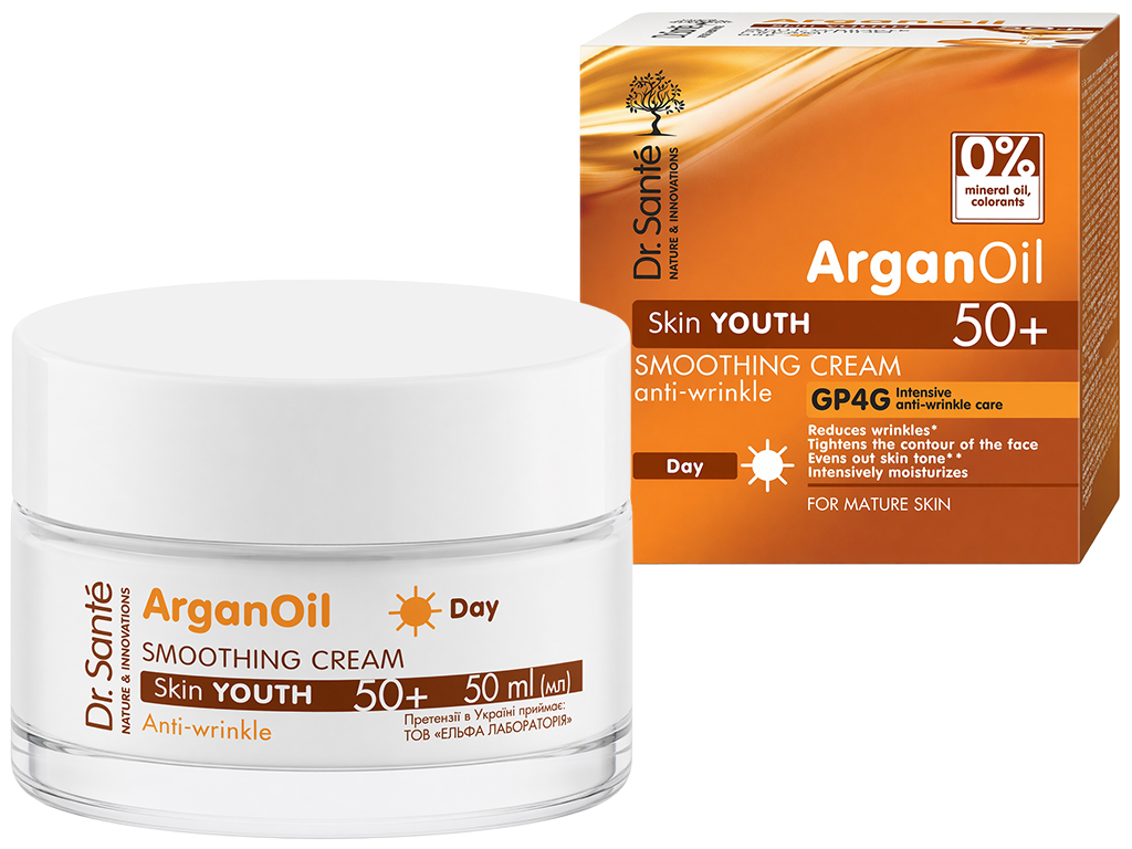 Крем для обличчя Dr. Sante Argan Oil 50+, денний, з аргановим маслом, пептидами та вітаміном E, 50мл