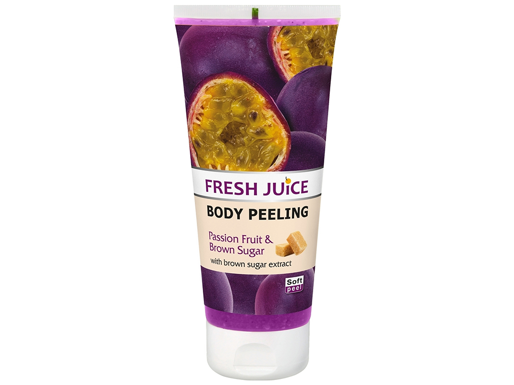 Пілінг для тіла Fresh Juice Маракуйя та коричневий цукор, з папаїном та абразивними частинками, 200м