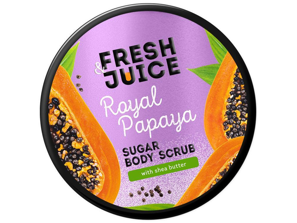 Скраб сахарный для тела Fresh Juice, Royal Papaya, с маслом ши и экстрактом папайи, 200мл
