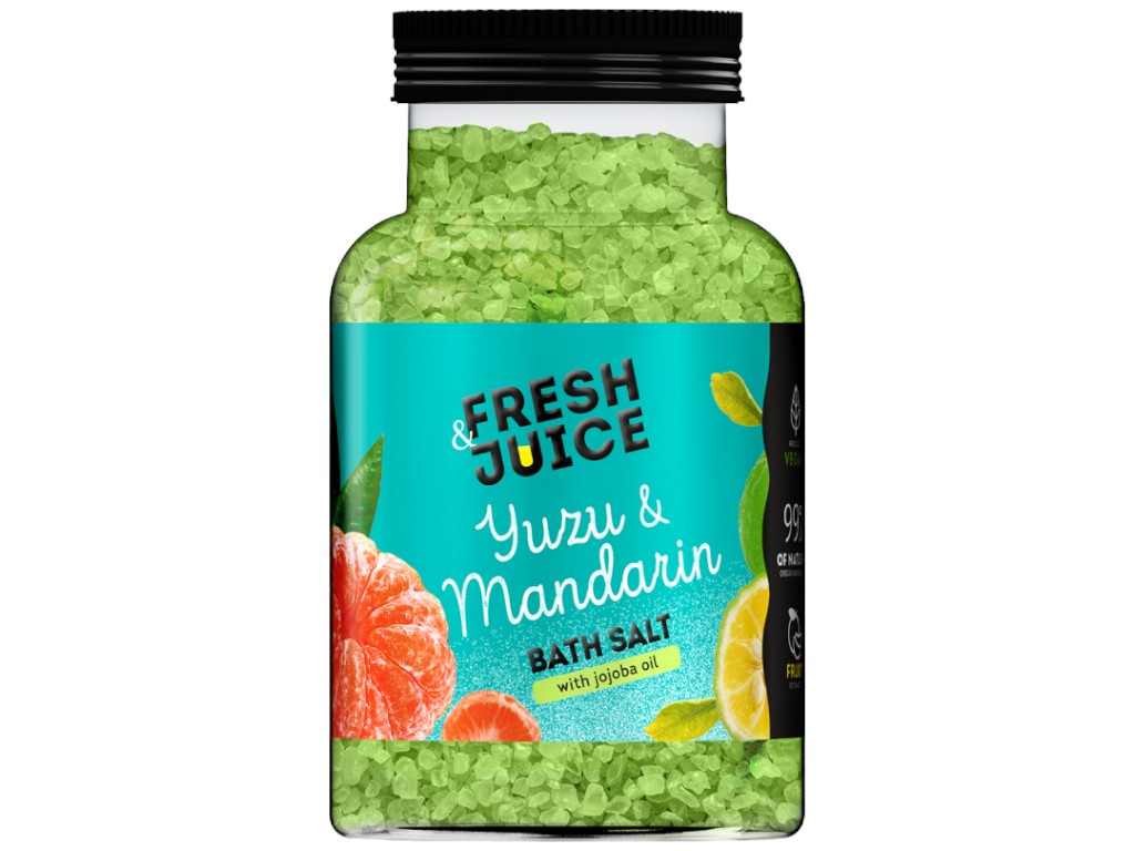 Соль для ванн Fresh Juice, Yuzu & Mandarin, с маслом жожоба и экстрактами цитрусов, 700г