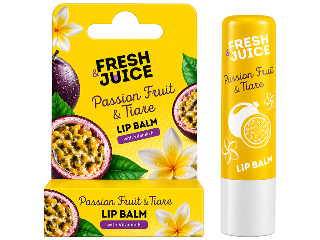 Бальзам для губ Fresh Juice, Passion Fruit & Tiare, с витамином Е, питание, увлажнение, защита, 3,6г