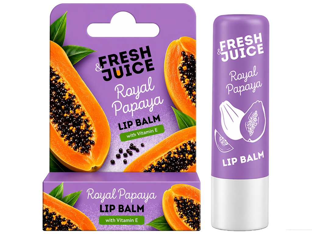 Бальзам для губ Fresh Juice, Royal Papaya, с витамином Е, питание, увлажнение, защита, 3,6г